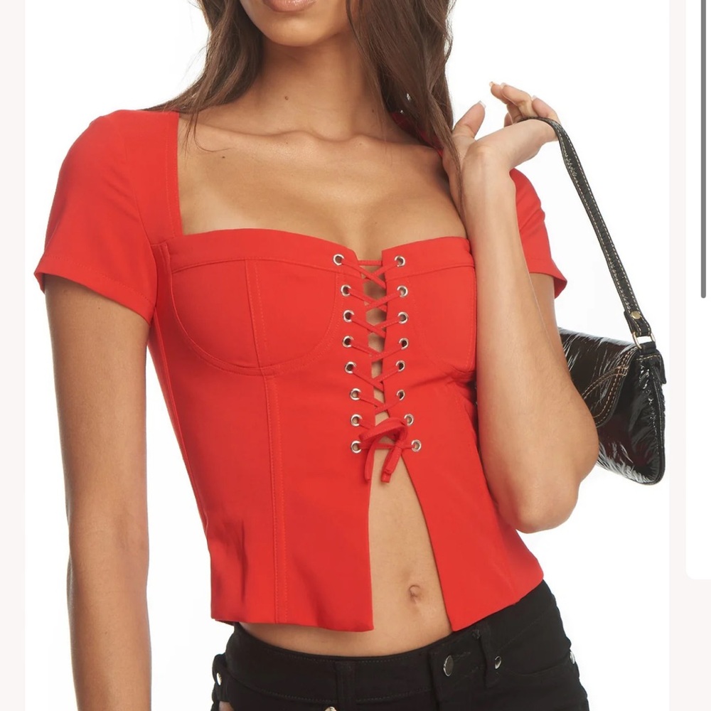 I AM GIA evita black lace up corset top